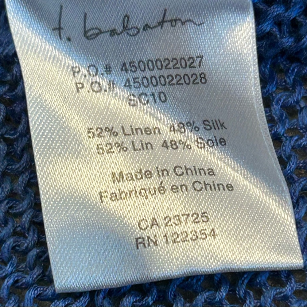 Aritzia T.Babaton blue black heathered knit short sleeve sweater linen silk Sz S - Picture 9 of 11